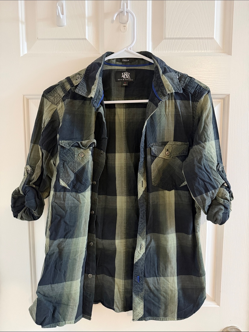 Rock & Republic Black and Olive Plaid Button-Down Shirt